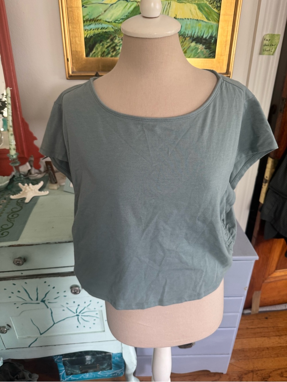 Old Navy Active Women's Sage Green Short Sleeve Crop Top XXL Stretch Cotton VGUC